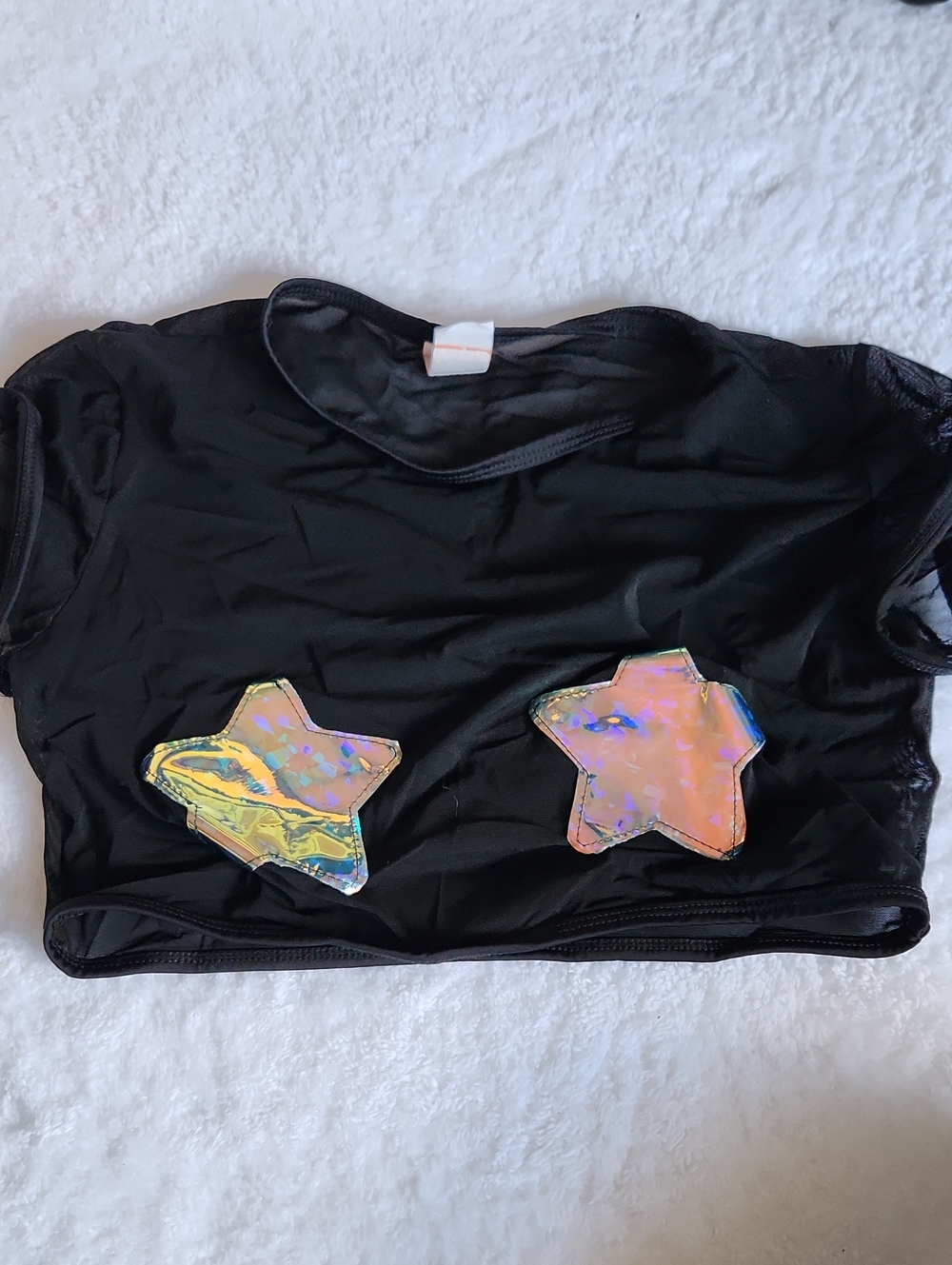 Caliente Sheer Crop Top with Iridescent Star Patches L/XL
